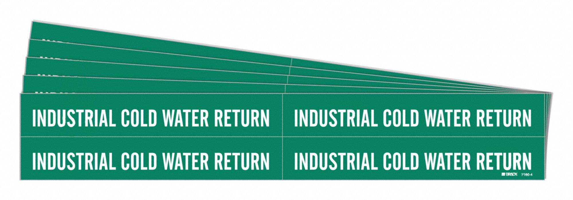 Pipe Marker: Industrial Cold Water Return, Green, White, Fits 3/4 to 2 3/8 in Pipe O.D., 5 PK