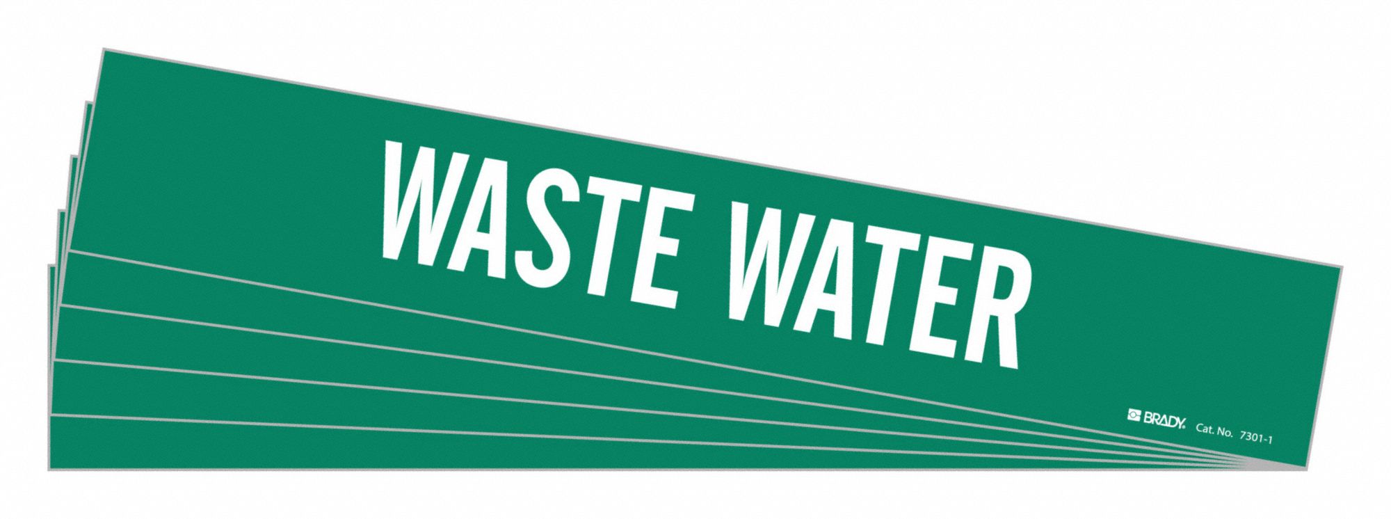 Pipe Marker: Waste Water, Green, White, Fits 2 1/2 to 7 7/8 in Pipe O.D., 1 Pipe Markers, 5 PK
