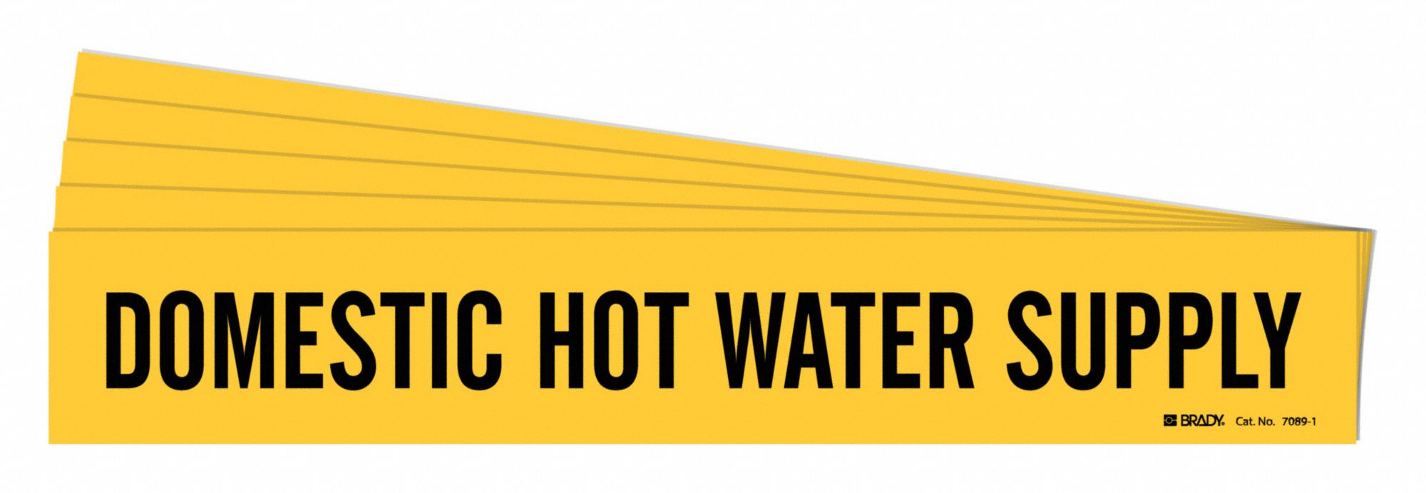 Pipe Marker: Domestic Hot Water Supply, Yellow, Black, Fits 2 1/2 to 7 7/8 in Pipe O.D., 5 PK