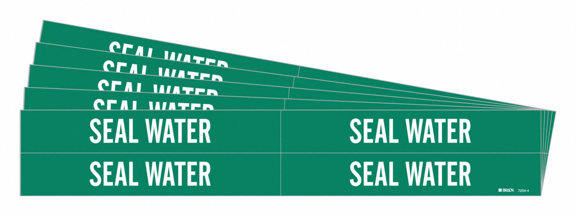 Pipe Marker: Seal Water, Green, White, Fits 3/4 to 2 3/8 in Pipe O.D., 4 Pipe Markers, 5 PK