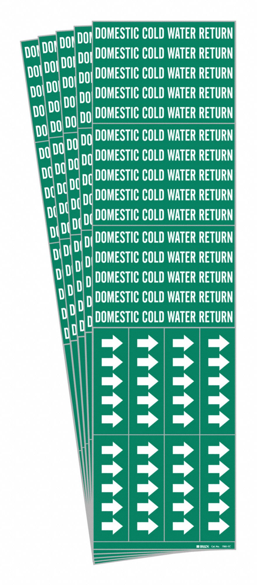 Pipe Marker: Domestic Cold Water Return, Green, White, Fits 3/4 in and Smaller Pipe O.D., 5 PK