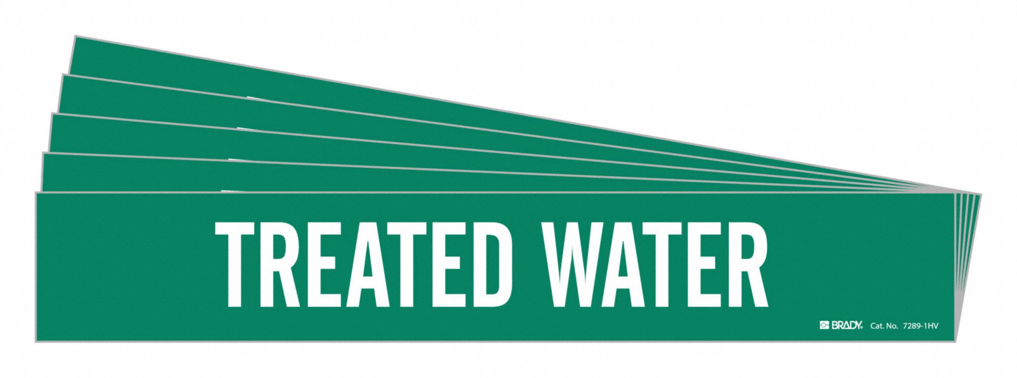 Pipe Marker: Treated Water, Green, White, Fits 8 in and Larger Pipe O.D., 1 Pipe Markers, 5 PK