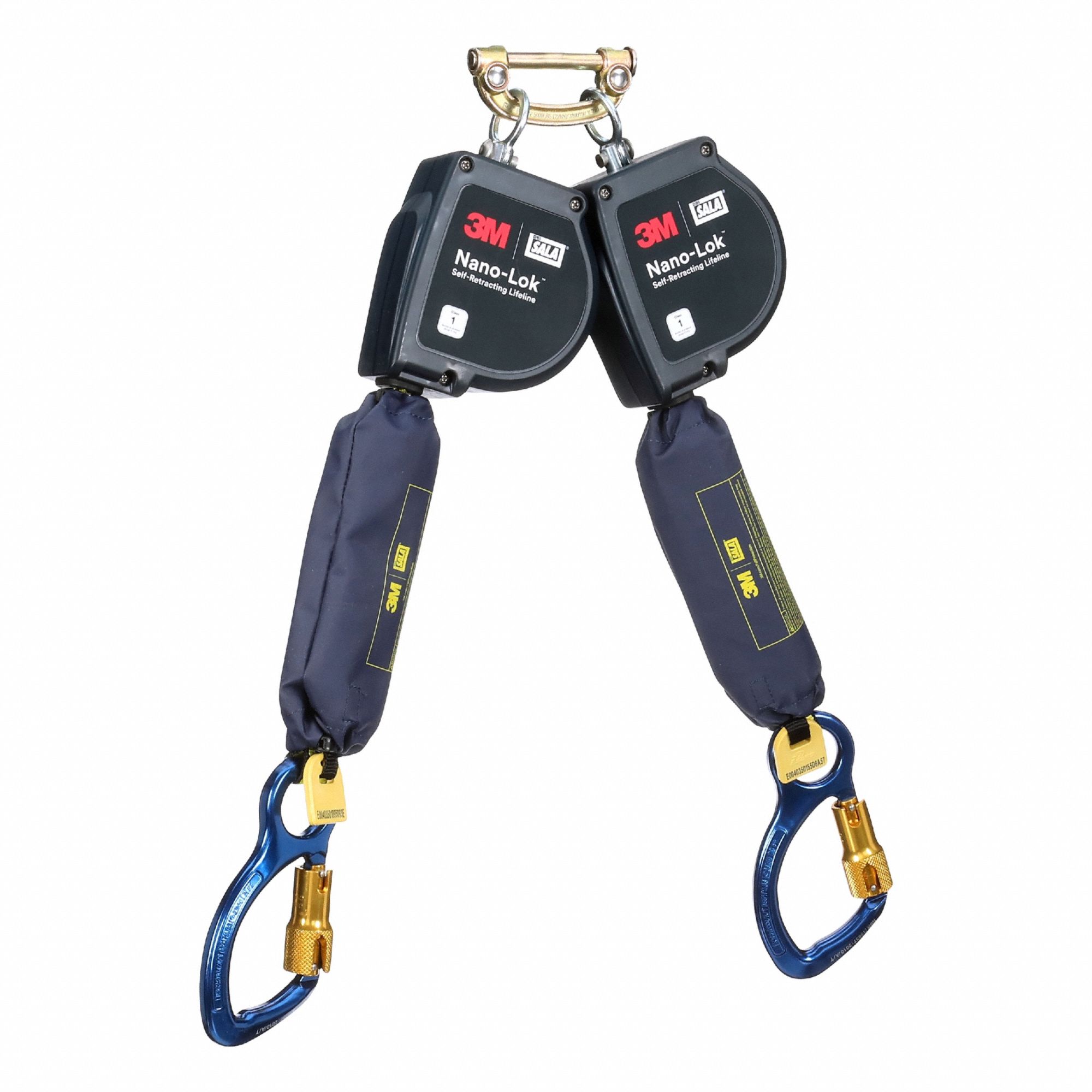 Self Retracting Lifeline: Aluminum Carabiner Anchor, Harness Steel Quick-Connect, 2 legs