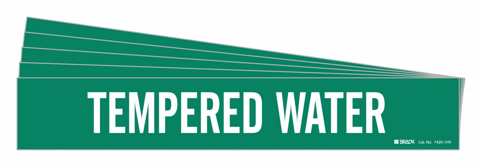 Pipe Marker: Tempered Water, Green, White, Fits 8 in and Larger Pipe O.D., 1 Pipe Markers, 5 PK