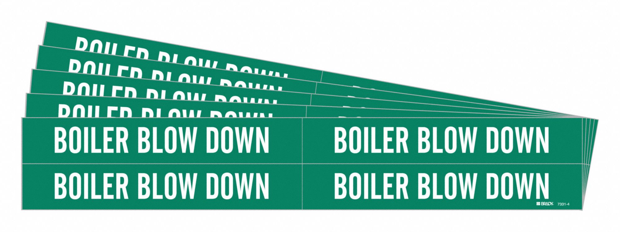Pipe Marker: Boiler Blow Down, Green, White, Fits 3/4 to 2 3/8 in Pipe O.D., 4 Pipe Markers, 5 PK