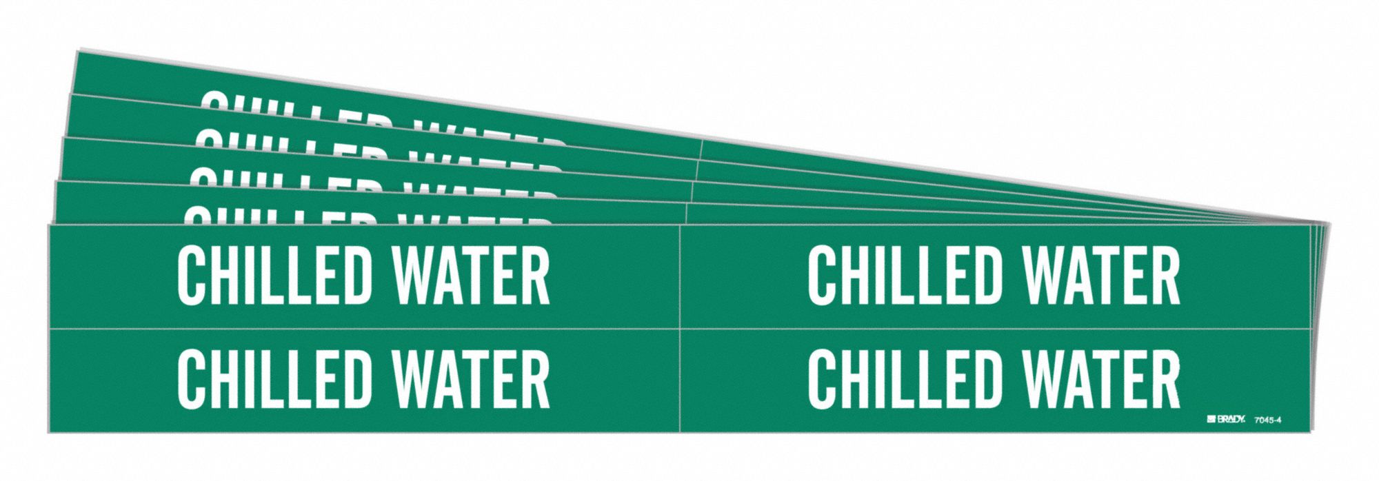 Pipe Marker: Chilled Water, Green, White, Fits 3/4 to 2 3/8 in Pipe O.D., 4 Pipe Markers, 5 PK