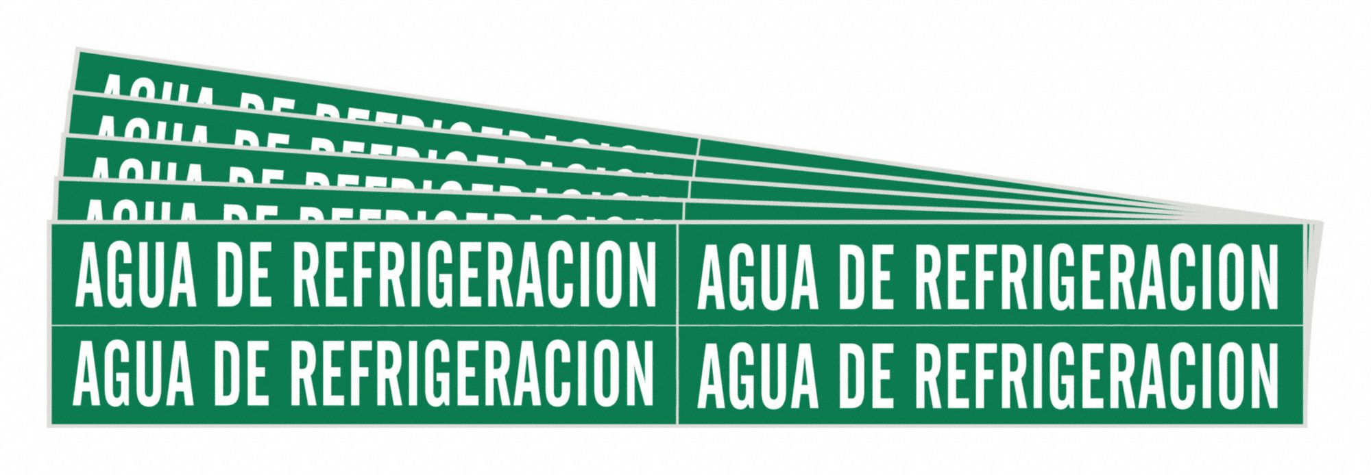 Pipe Marker: Agua De Refrigeracion, Green, White, Fits 3/4 to 2 3/8 in Pipe O.D., 5 PK