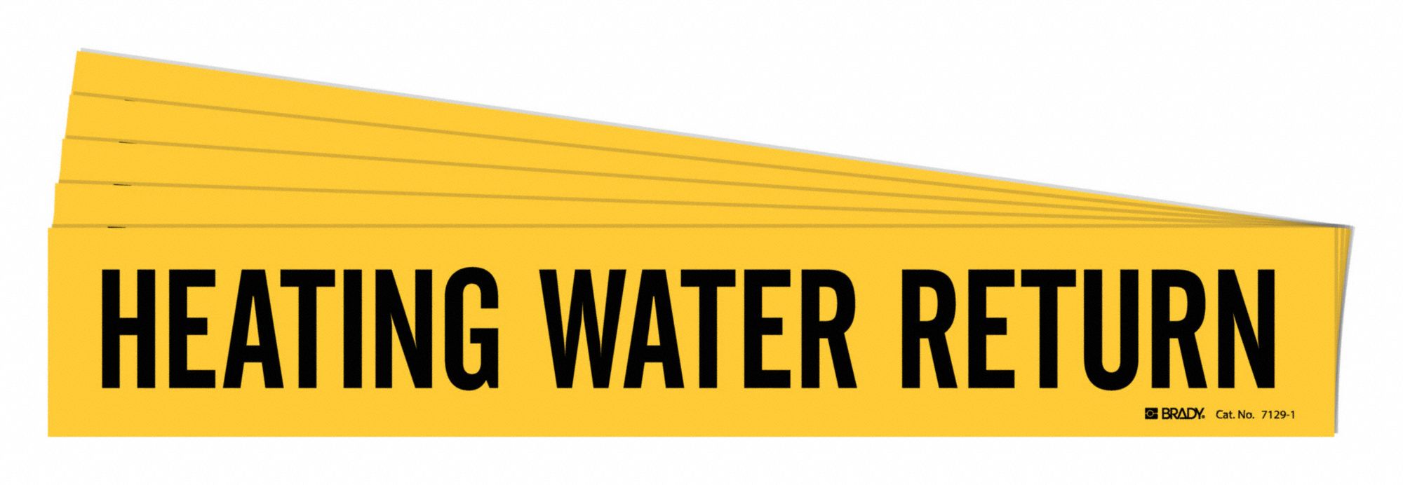 Pipe Marker: Heating Water Return, Yellow, Black, Fits 2 1/2 to 7 7/8 in Pipe O.D., 5 PK