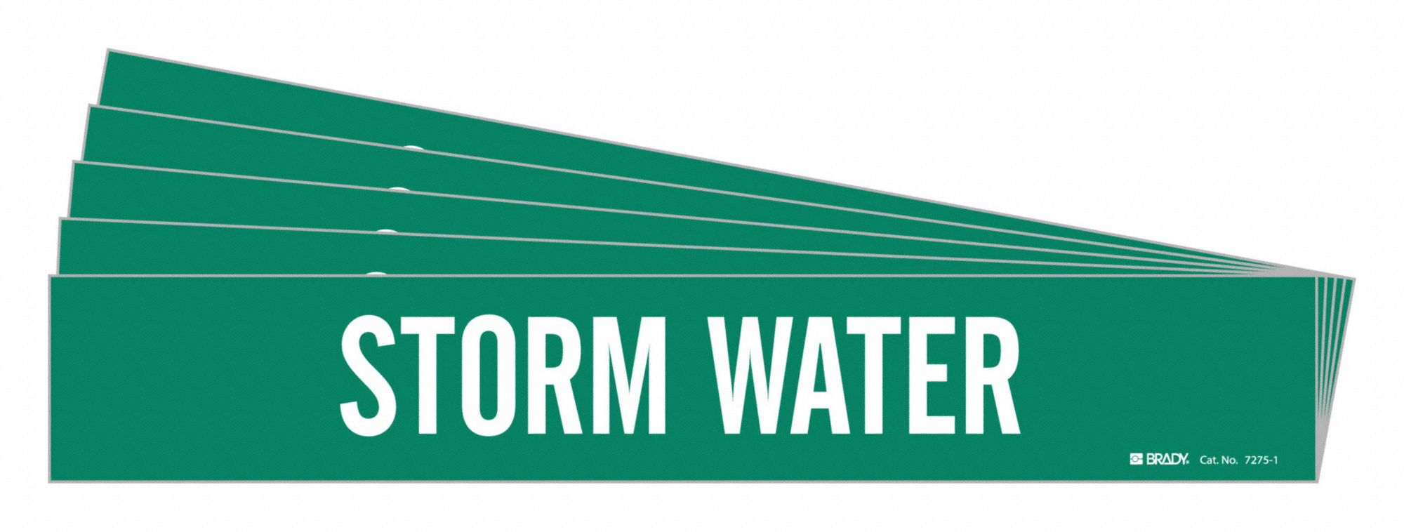 Pipe Marker: Storm Water, Green, White, Fits 2 1/2 to 7 7/8 in Pipe O.D., 1 Pipe Markers, 5 PK