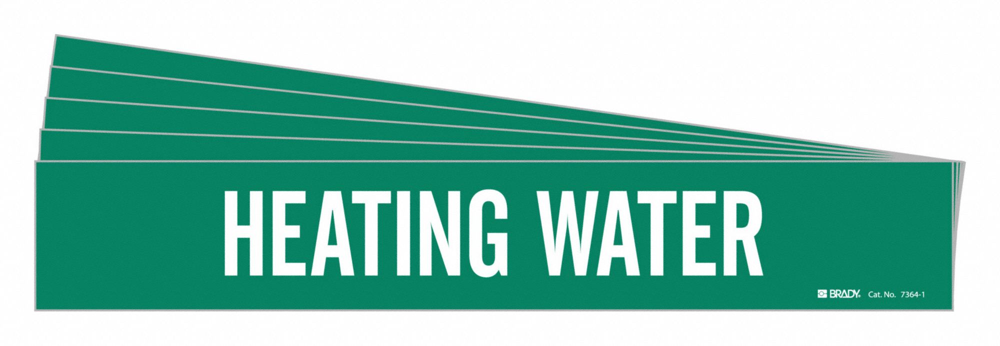 Pipe Marker: Heating Water, Green, White, Fits 2 1/2 to 7 7/8 in Pipe O.D., 1 Pipe Markers, 5 PK