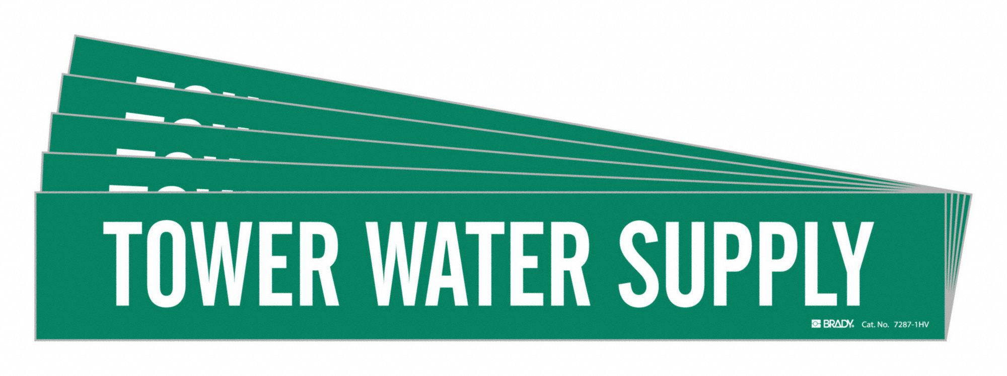 Pipe Marker: Tower Water Supply, Green, White, Fits 8 in and Larger Pipe O.D., 1 Pipe Markers, 5 PK