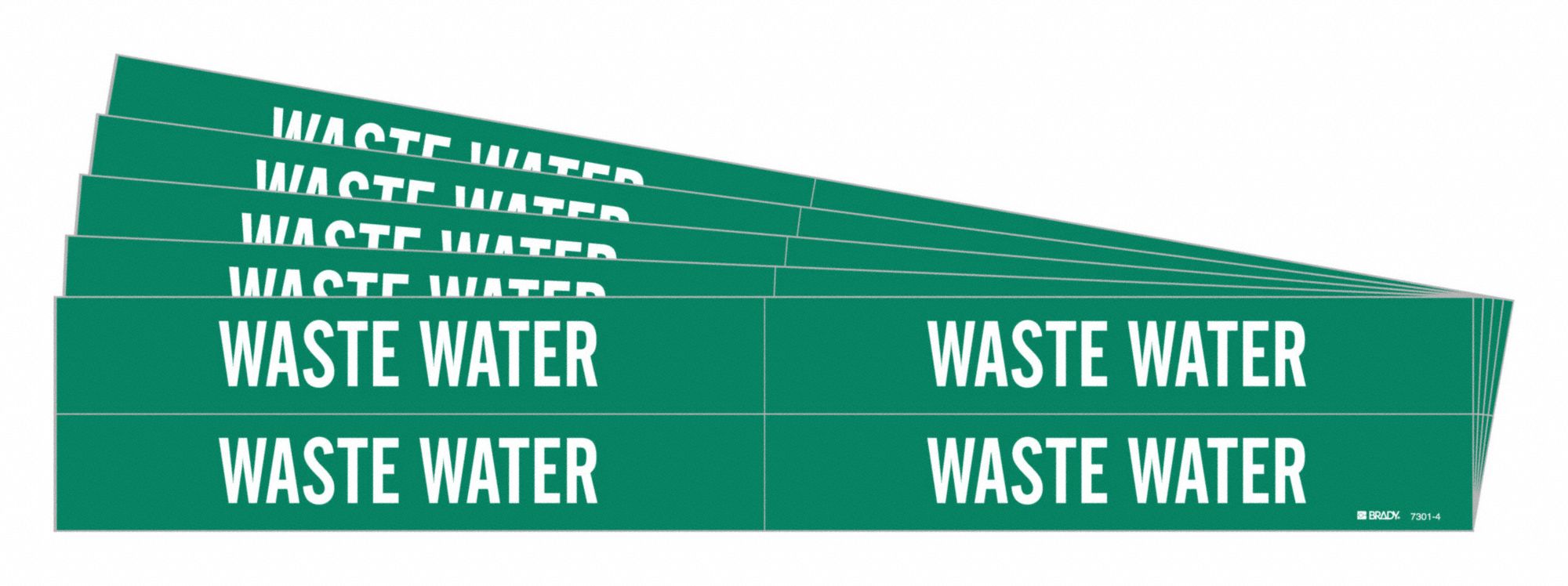 Pipe Marker: Waste Water, Green, White, Fits 3/4 to 2 3/8 in Pipe O.D., 4 Pipe Markers, 5 PK