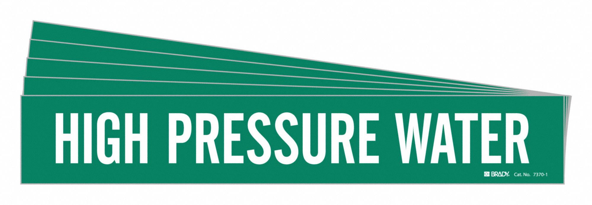 Pipe Marker: High Pressure Water, Green, White, Fits 2 1/2 to 7 7/8 in Pipe O.D., 5 PK