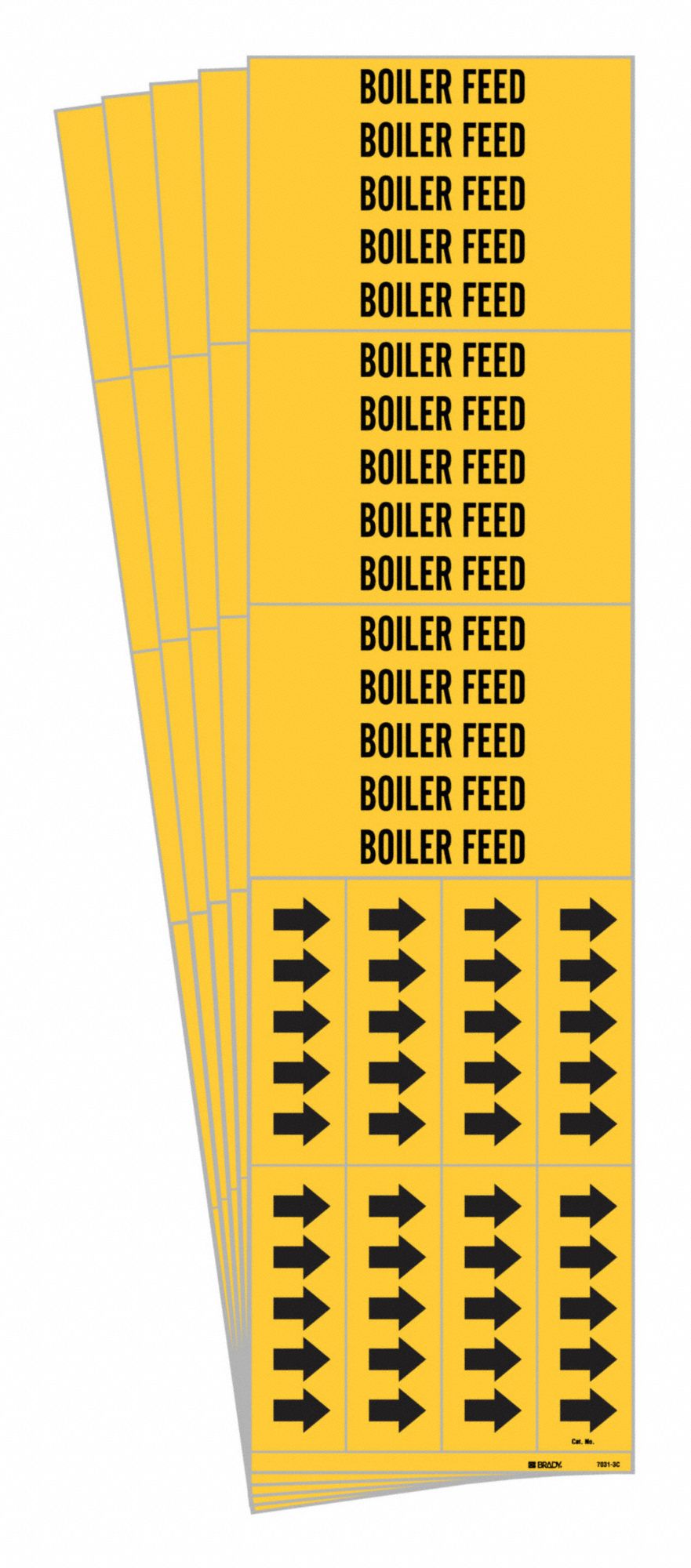 Pipe Marker: Boiler Feed, Yellow, Black, Fits 3/4 in and Smaller Pipe O.D., 3 Pipe Markers, 5 PK