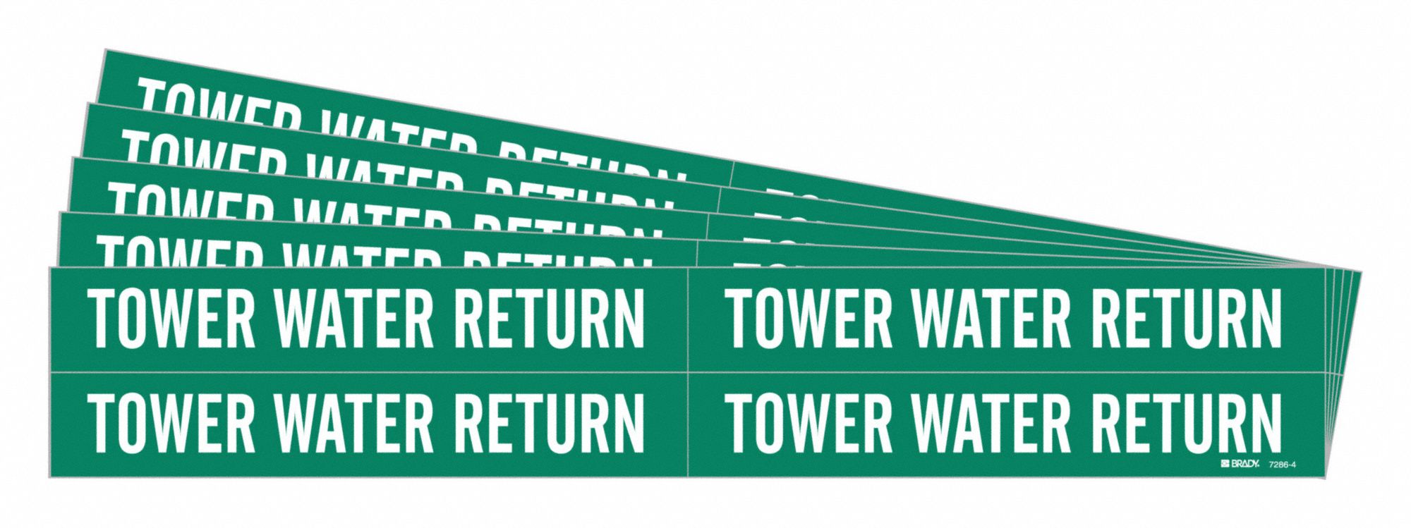 Pipe Marker: Tower Water Return, Green, White, Fits 3/4 to 2 3/8 in Pipe O.D., 4 Pipe Markers, 5 PK
