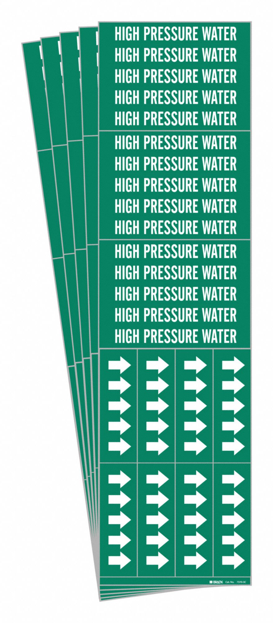 Pipe Marker: High Pressure Water, Green, White, Fits 3/4 in and Smaller Pipe O.D., With Arrows, 5 PK