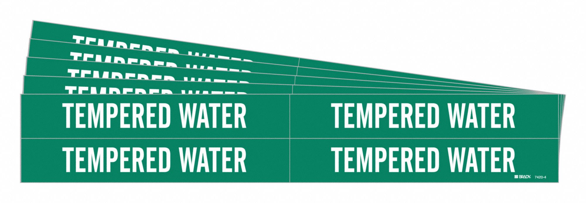 Pipe Marker: Tempered Water, Green, White, Fits 3/4 to 2 3/8 in Pipe O.D., 4 Pipe Markers, 5 PK