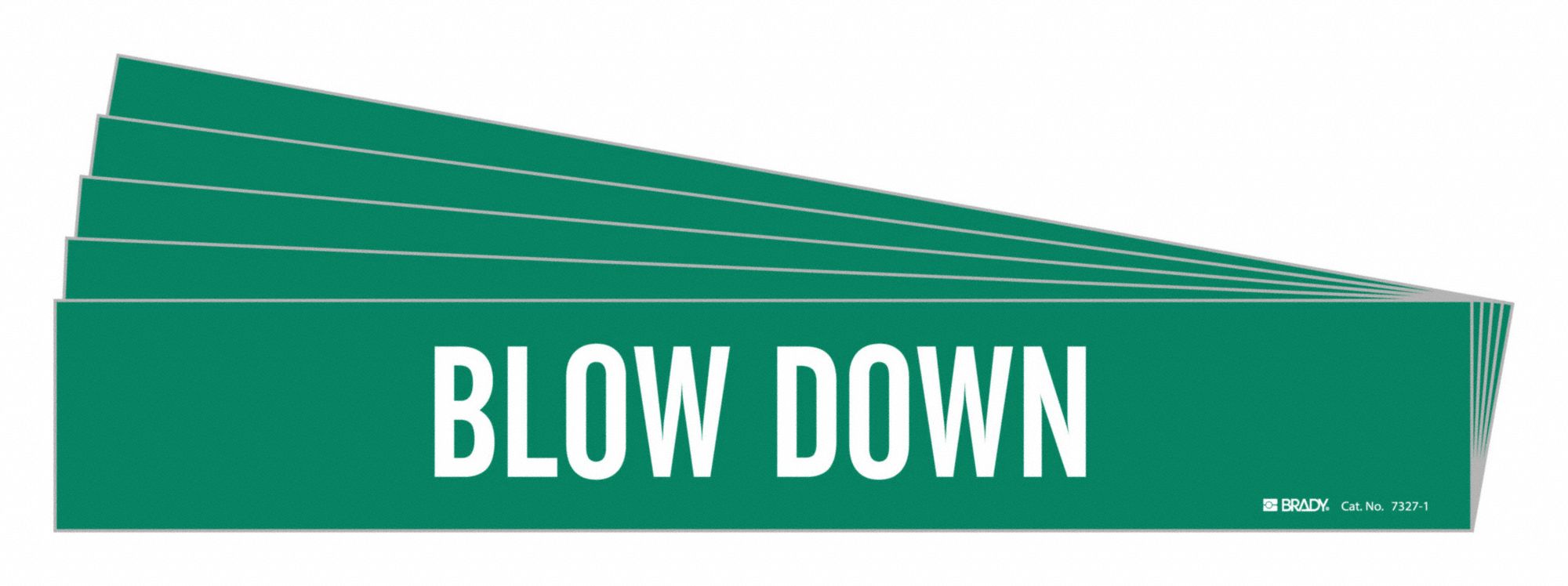 Pipe Marker: Blow Down, Green, White, Fits 2 1/2 to 7 7/8 in Pipe O.D., 1 Pipe Markers, 5 PK