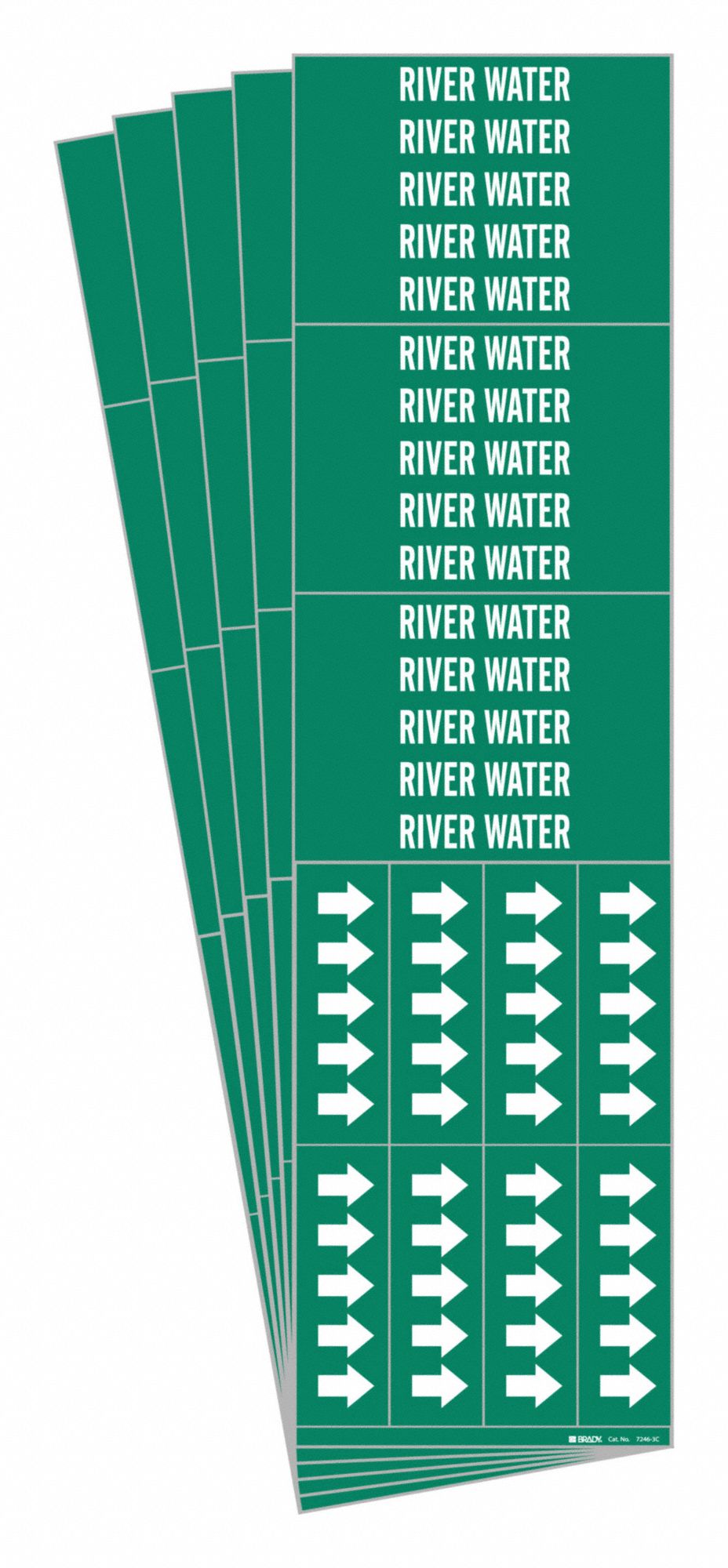 Pipe Marker: River Water, Green, White, Fits 3/4 in and Smaller Pipe O.D., 3 Pipe Markers, 5 PK