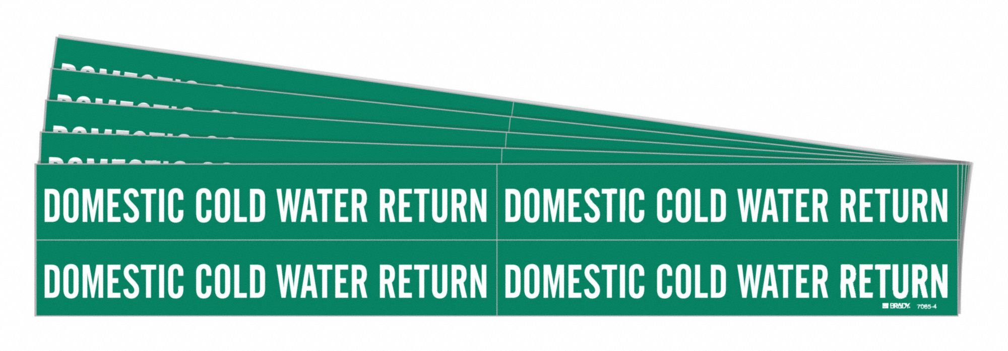 Pipe Marker: Domestic Cold Water Return, Green, White, Fits 3/4 to 2 3/8 in Pipe O.D., 5 PK