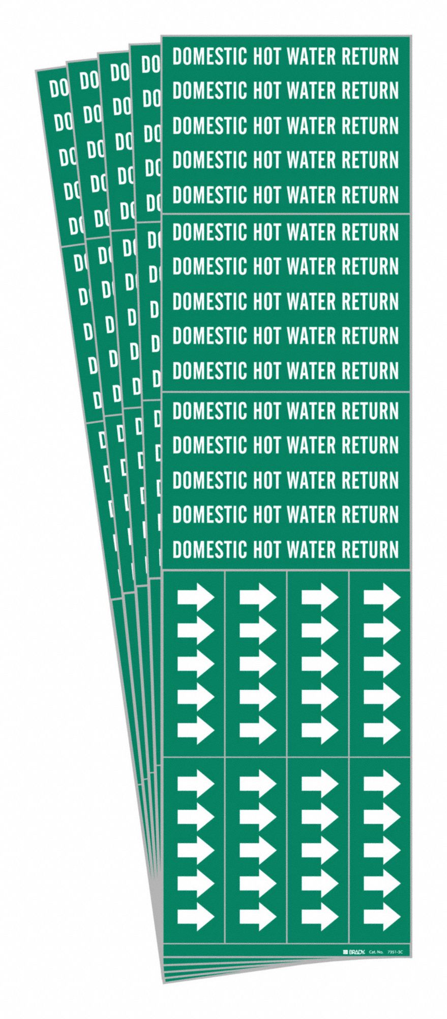 Pipe Marker: Domestic Hot Water Return, Green, White, Fits 3/4 in and Smaller Pipe O.D., 5 PK