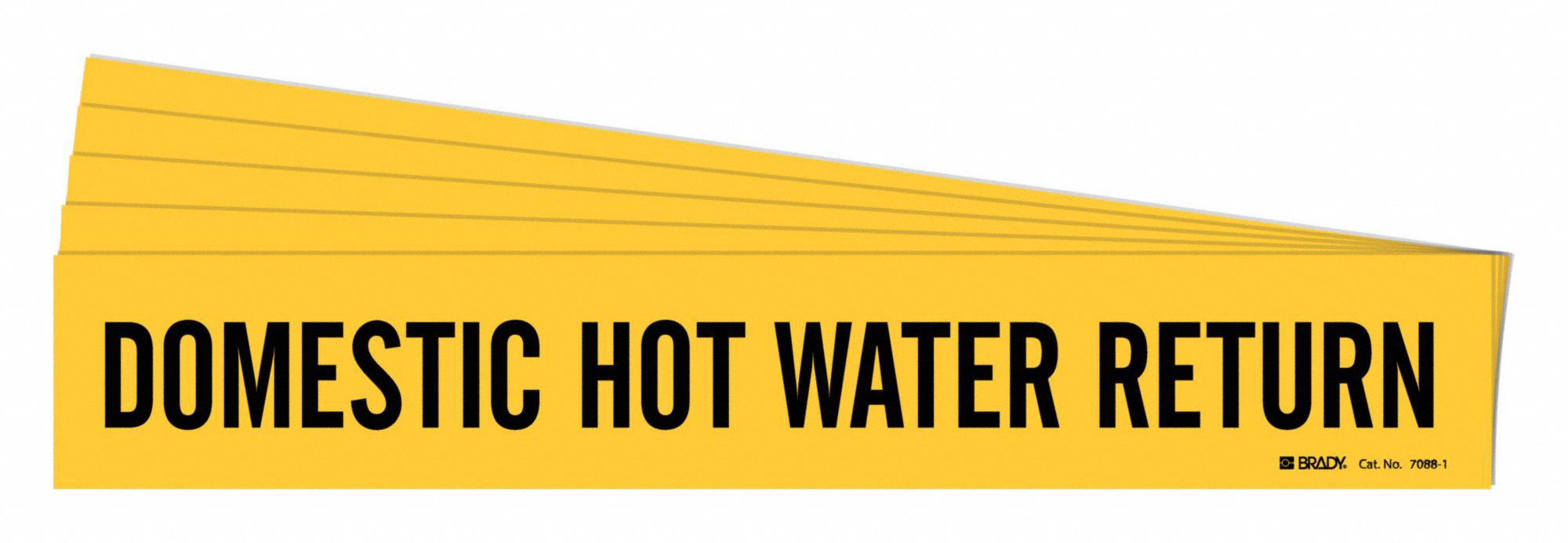 Pipe Marker: Domestic Hot Water Return, Yellow, Black, Fits 2 1/2 to 7 7/8 in Pipe O.D., 5 PK
