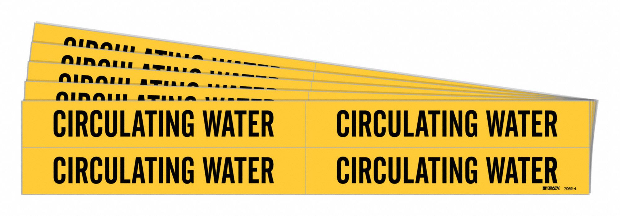 Pipe Marker: Circulating Water, Yellow, Black, Fits 3/4 to 2 3/8 in Pipe O.D., 4 Pipe Markers, 5 PK
