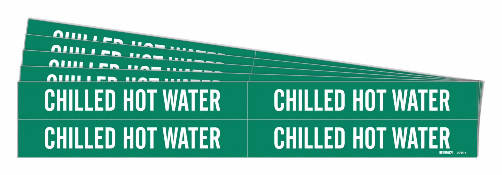 Pipe Marker: Chilled Hot Water, Green, White, Fits 3/4 to 2 3/8 in Pipe O.D., 4 Pipe Markers, 5 PK