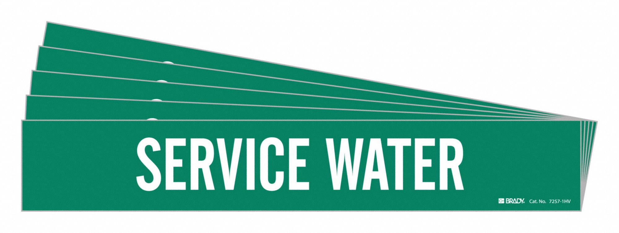 Pipe Marker: Service Water, Green, White, Fits 8 in and Larger Pipe O.D., 1 Pipe Markers, 5 PK