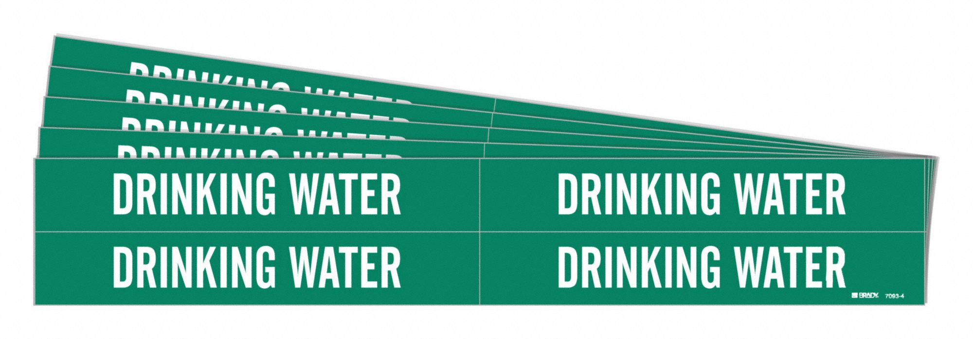 Pipe Marker: Drinking Water, Green, White, Fits 3/4 to 2 3/8 in Pipe O.D., 4 Pipe Markers, 5 PK