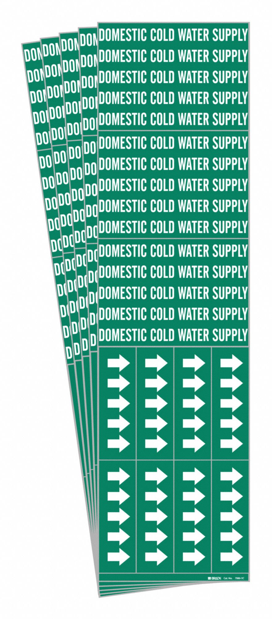 Pipe Marker: Domestic Cold Water Supply, Green, White, Fits 3/4 in and Smaller Pipe O.D., 5 PK