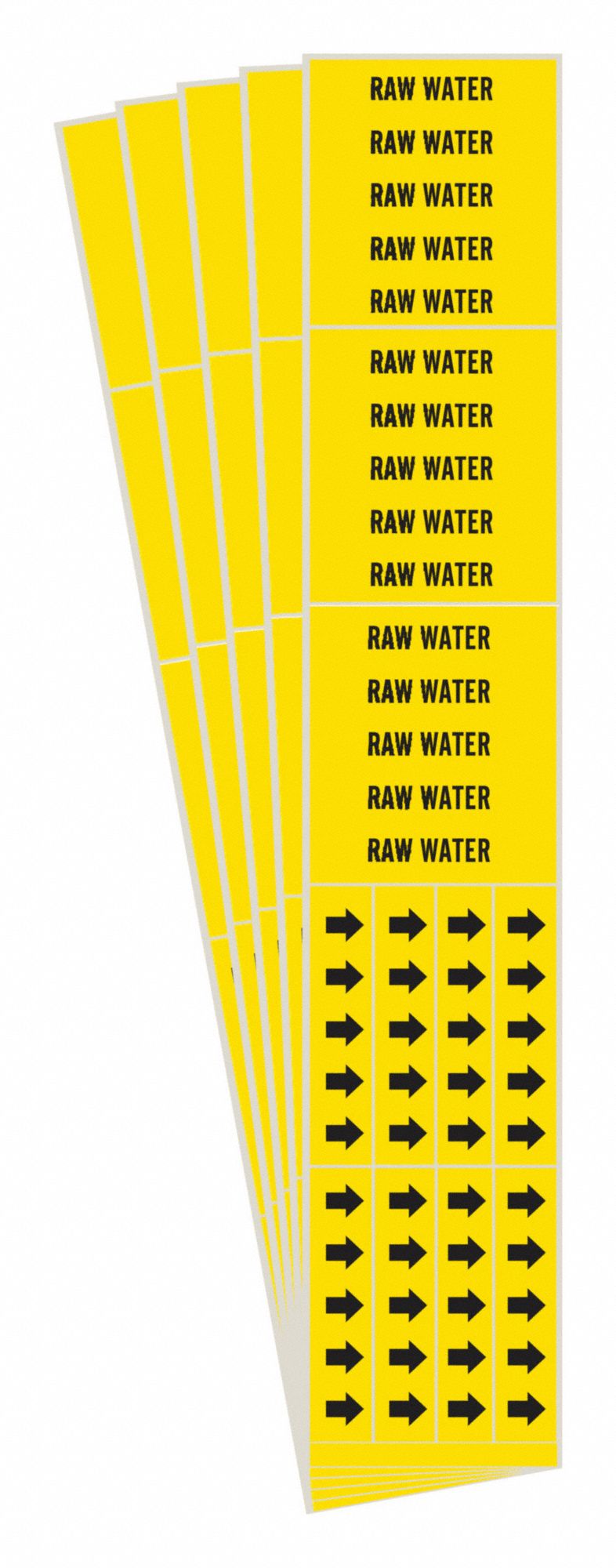 Pipe Marker: Raw Water, Yellow, Black, Fits 3/4 in and Smaller Pipe O.D., 3 Pipe Markers, 5 PK