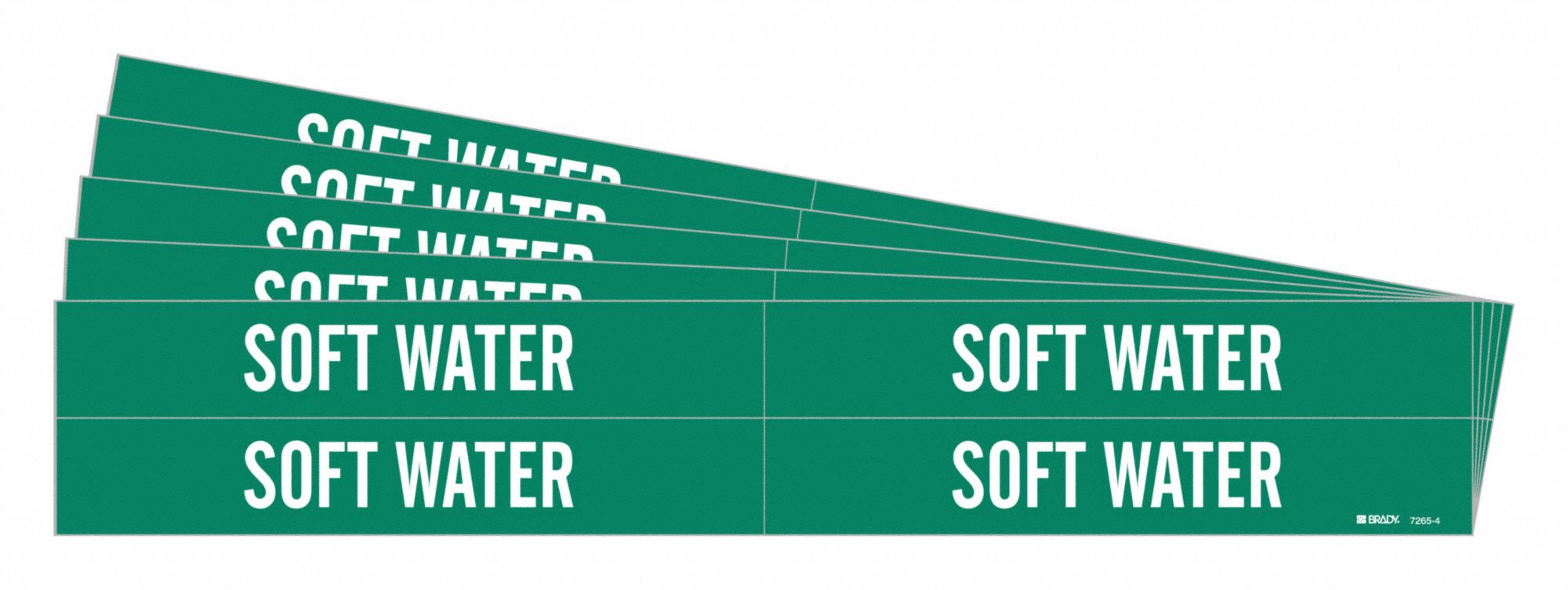 Pipe Marker: Soft Water, Green, White, Fits 3/4 to 2 3/8 in Pipe O.D., 4 Pipe Markers, 5 PK