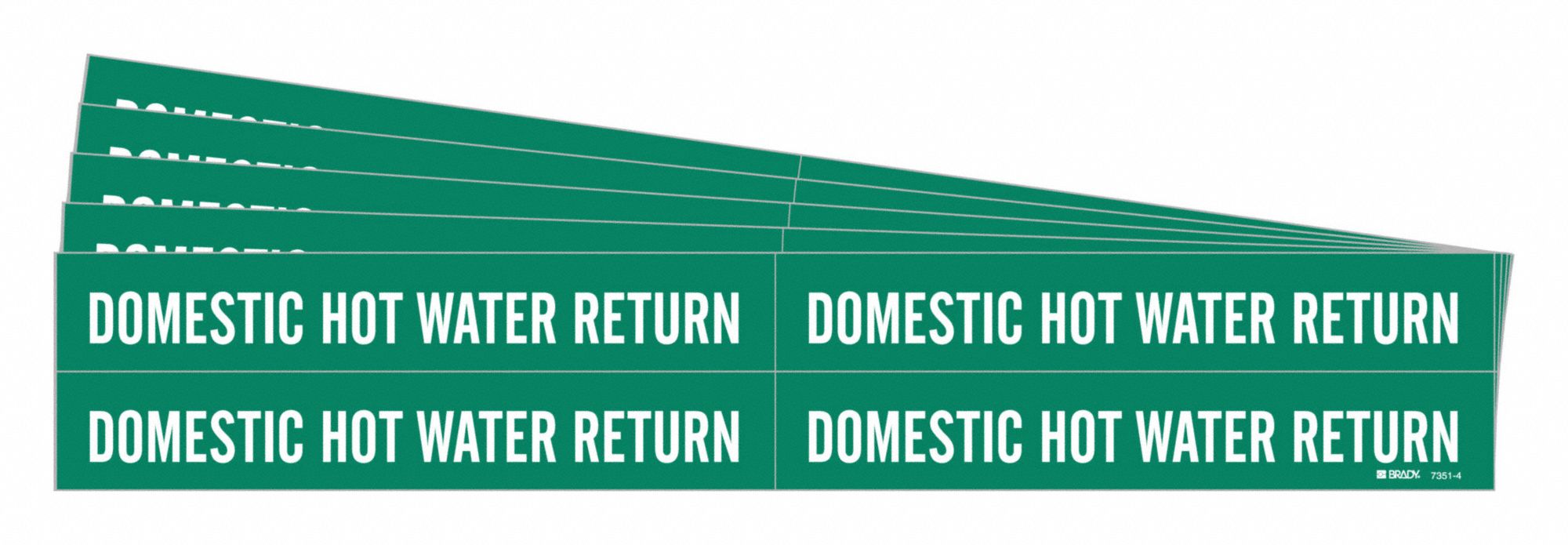 Pipe Marker: Domestic Hot Water Return, Green, White, Fits 3/4 to 2 3/8 in Pipe O.D., 5 PK