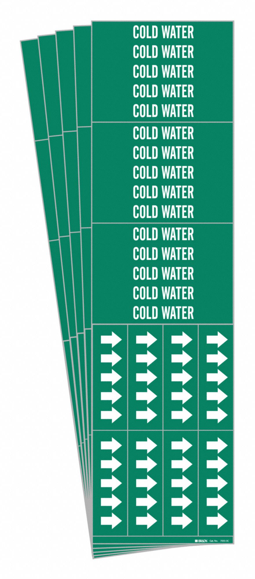 Pipe Marker: Cold Water, Green, White, Fits 3/4 in and Smaller Pipe O.D., 3 Pipe Markers, 5 PK