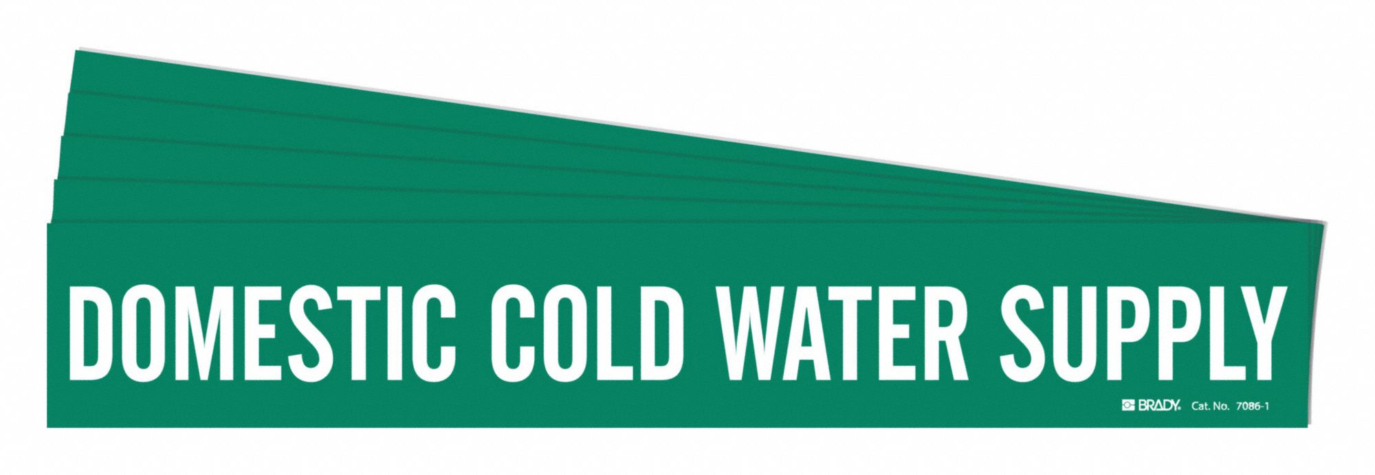 Pipe Marker: Domestic Cold Water Supply, Green, White, Fits 2 1/2 to 7 7/8 in Pipe O.D., 5 PK