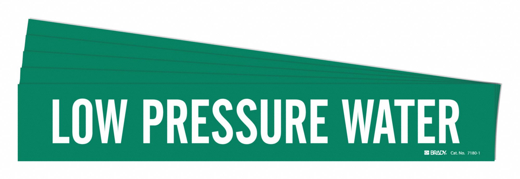 Pipe Marker: Low Pressure Water, Green, White, Fits 2 1/2 to 7 7/8 in Pipe O.D., 5 PK