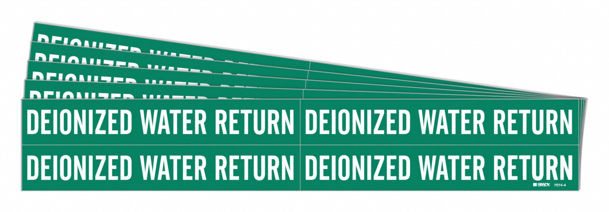 Pipe Marker: Deionized Water Return, Green, White, Fits 3/4 to 2 3/8 in Pipe O.D., 5 PK