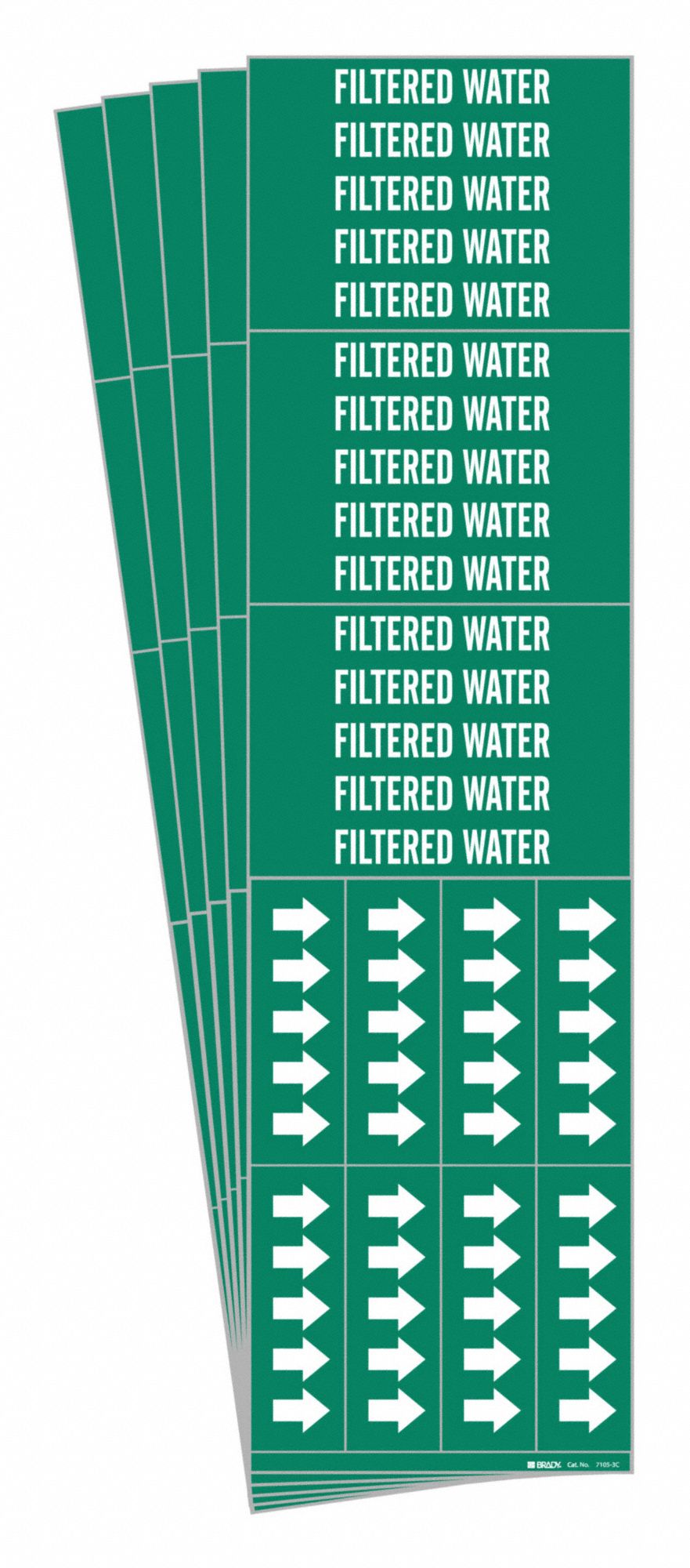 Pipe Marker: Filtered Water, Green, White, Fits 3/4 in and Smaller Pipe O.D., 3 Pipe Markers, 5 PK