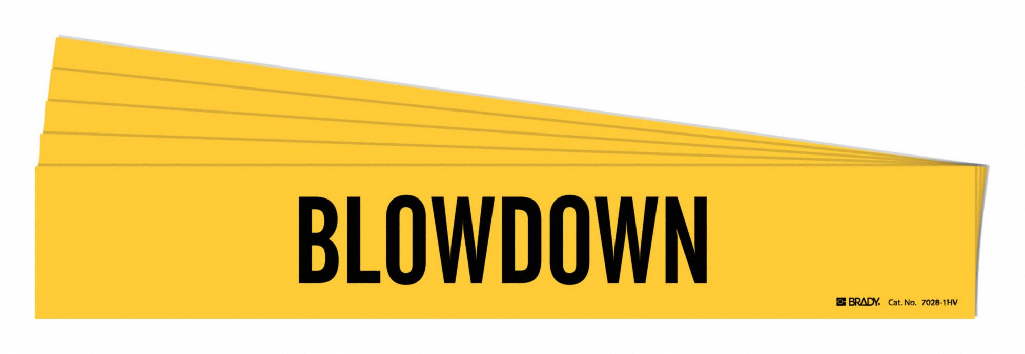 Pipe Marker: Blowdown, Yellow, Black, Fits 8 in and Larger Pipe O.D., 1 Pipe Markers, 5 PK