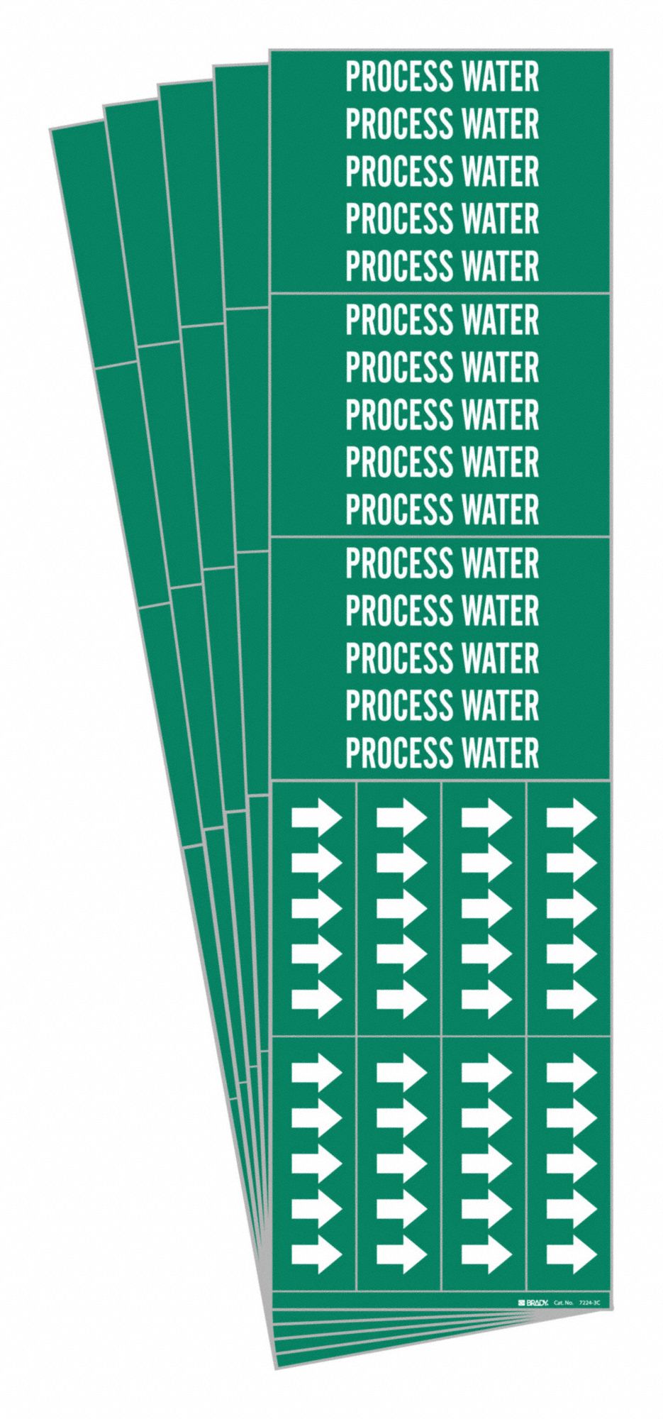 Pipe Marker: Process Water, Green, White, Fits 3/4 in and Smaller Pipe O.D., 3 Pipe Markers, 5 PK