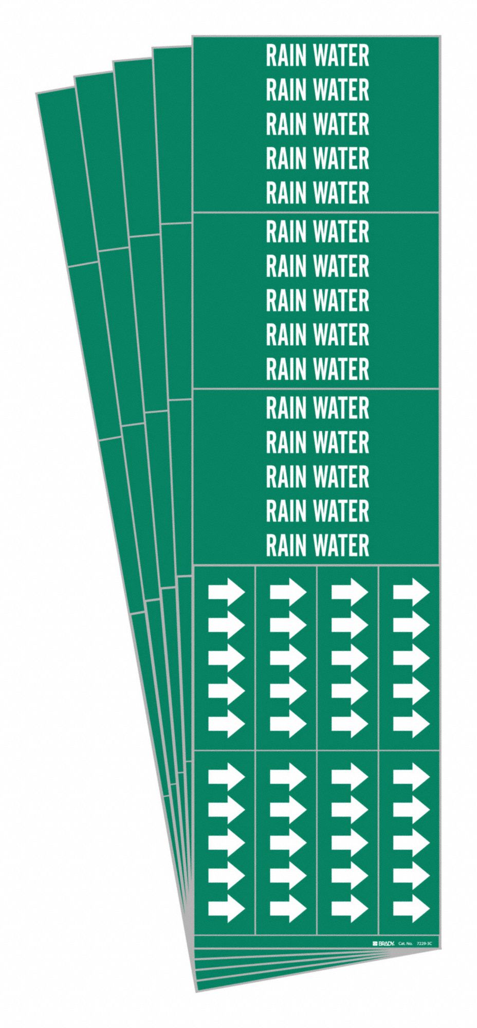 Pipe Marker: Rain Water, Green, White, Fits 3/4 in and Smaller Pipe O.D., 3 Pipe Markers, 5 PK
