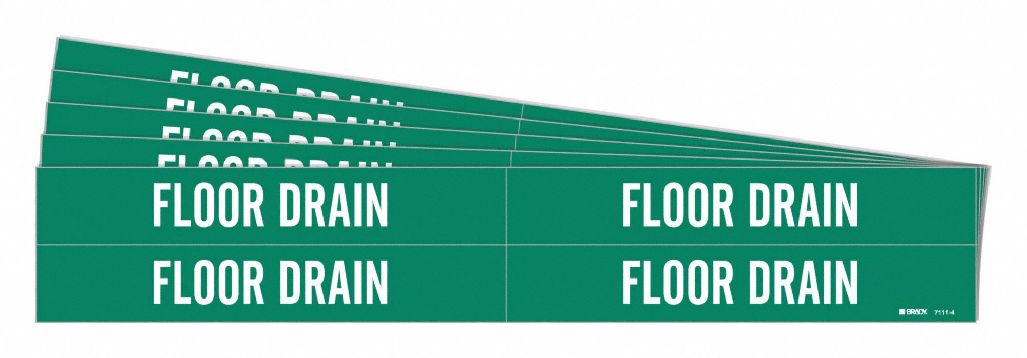Pipe Marker: Floor Drain, Green, White, Fits 3/4 to 2 3/8 in Pipe O.D., 4 Pipe Markers, 5 PK
