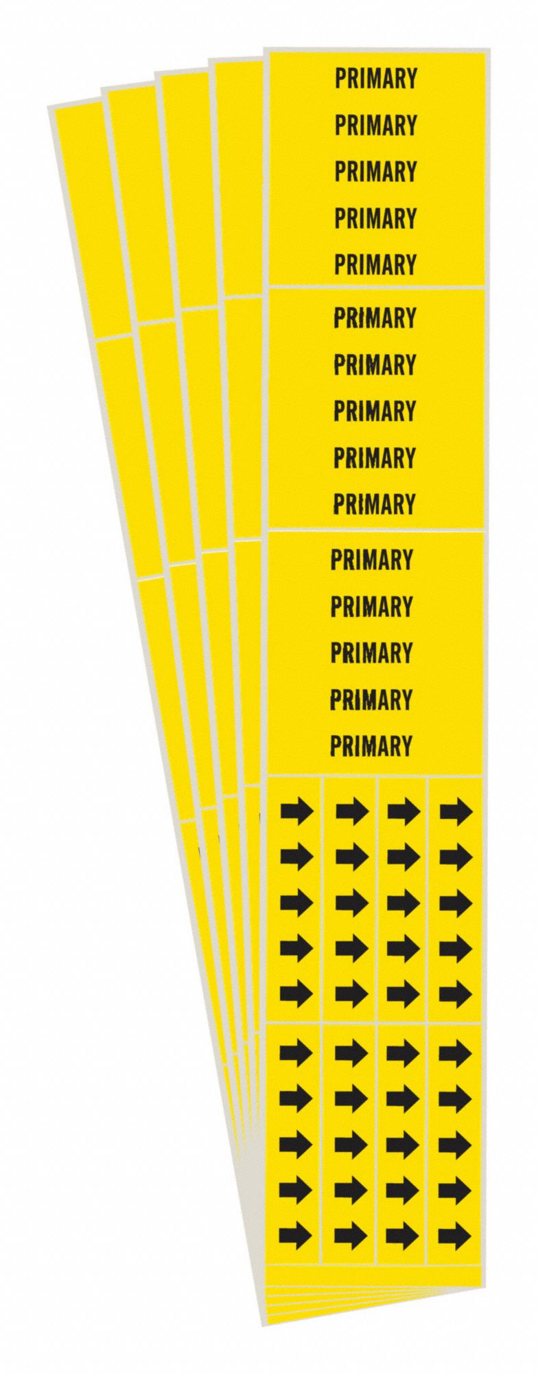 Pipe Marker: Primary, Yellow, Black, Fits 3/4 in and Smaller Pipe O.D., 3 Pipe Markers, 5 PK