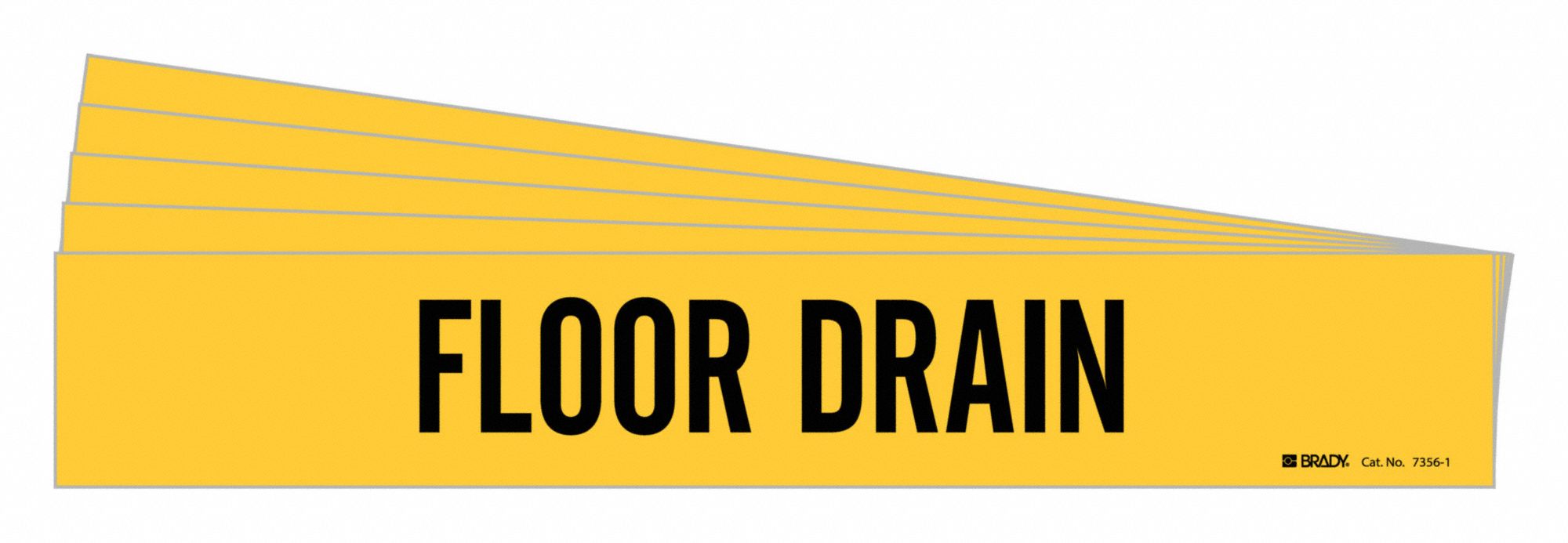 Pipe Marker: Floor Drain, Yellow, Black, Fits 2 1/2 to 7 7/8 in Pipe O.D., 1 Pipe Markers, 5 PK
