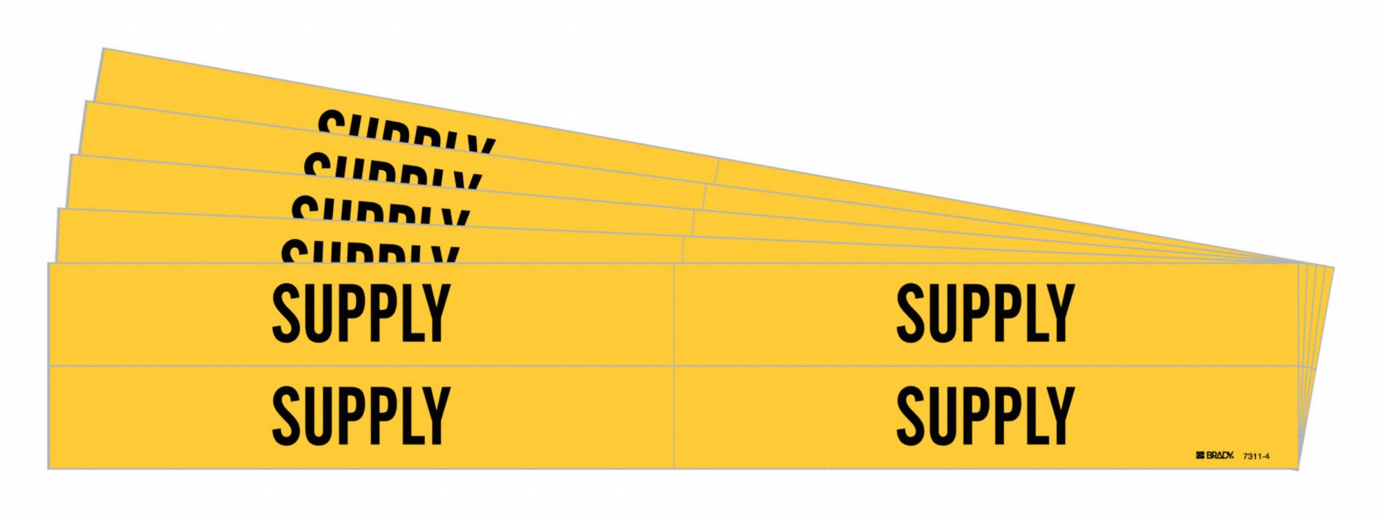 Pipe Marker: Supply, Yellow, Black, Fits 3/4 to 2 3/8 in Pipe O.D., 4 Pipe Markers, 5 PK
