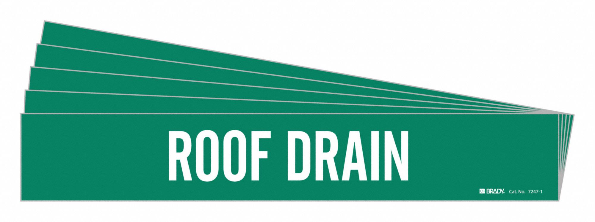 Pipe Marker: Roof Drain, Green, White, Fits 2 1/2 to 7 7/8 in Pipe O.D., 1 Pipe Markers, 5 PK