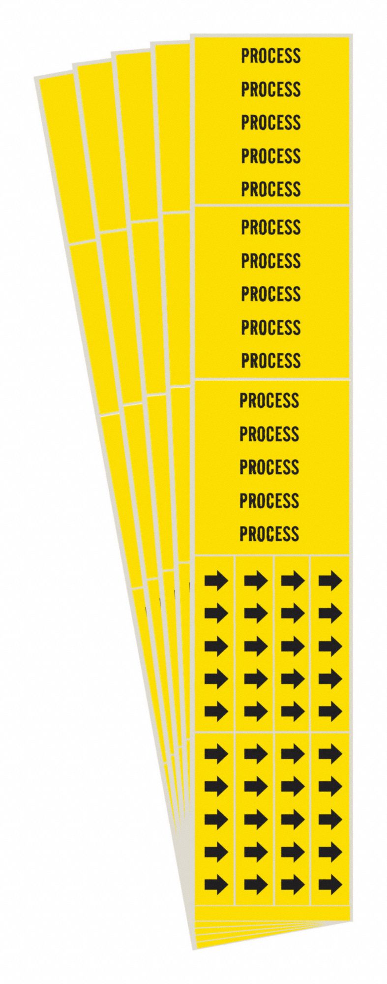 Pipe Marker: Process, Yellow, Black, Fits 3/4 in and Smaller Pipe O.D., 3 Pipe Markers, 5 PK