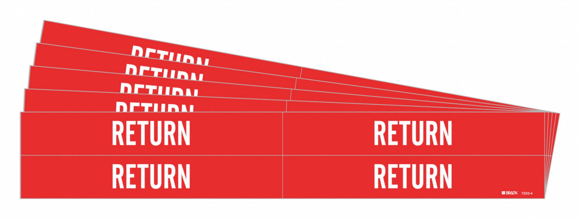 Pipe Marker: Return, Red, White, Fits 3/4 to 2 3/8 in Pipe O.D., 4 Pipe Markers, 5 PK