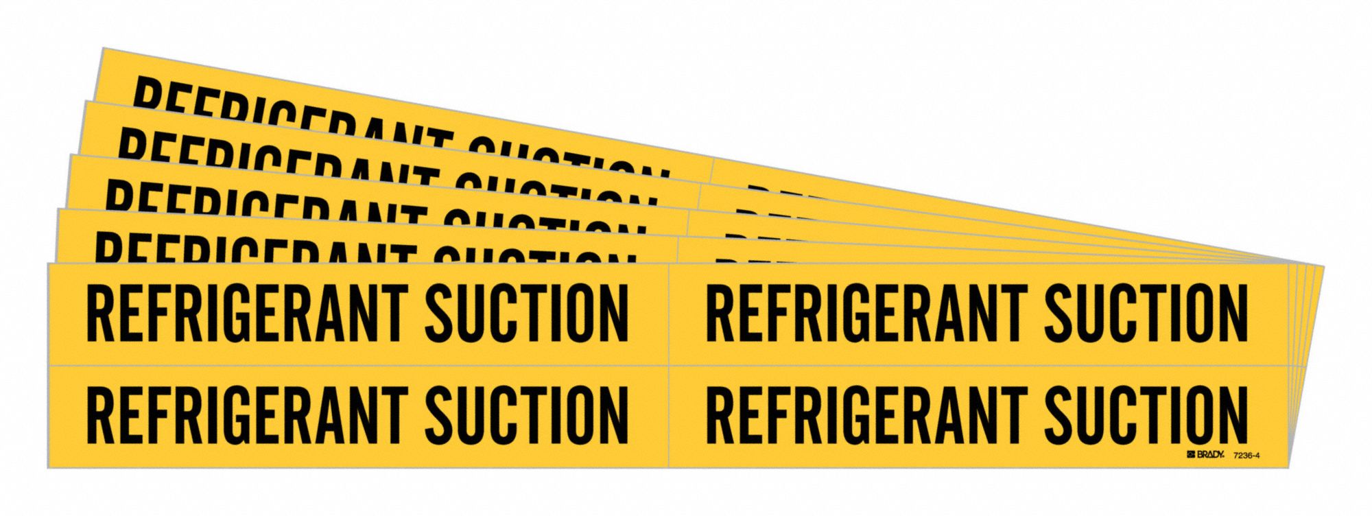 Pipe Marker: Refrigerant Suction, Yellow, Black, Fits 3/4 to 2 3/8 in Pipe O.D., 5 PK